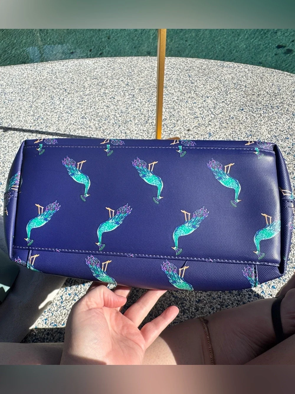 Kate Spade Peacock Handbag - Navy Tote with Teal Peacock Print - clean like new!